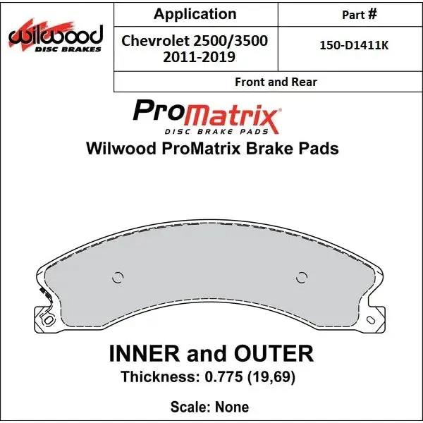 Wilwood Promatrix Brake Pads, 2011-2019 Lml/L5p 2