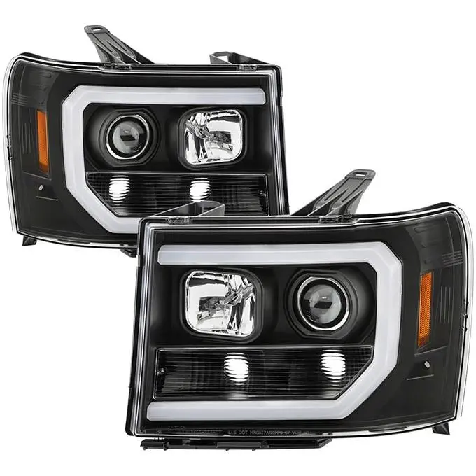 Spyder Black Version 2 Projector Headlights With Light Bar Drl Sierra 2007.5-2014 Lmm/Lml 1