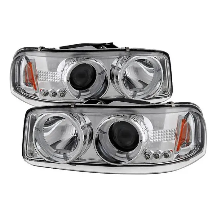Spyder Projector Beam Headlights Chrome With Led Halo Sierra 2001-2007 Lb7/Lly/Lbz 1