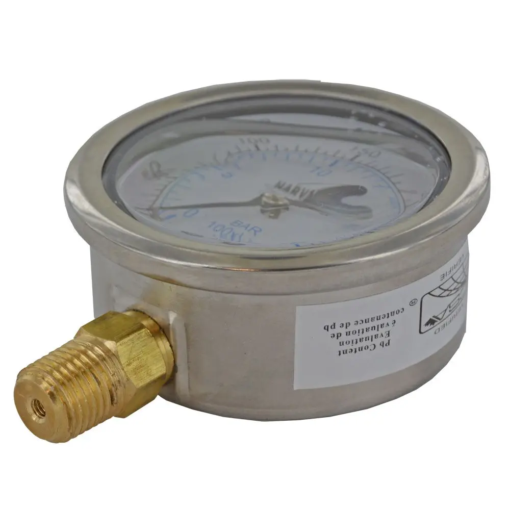 Water Pressure Gauge - 300 Psi, 1/4" Mpt, 2.5" Plastic Dial, Lower Mount, Ss Case 2