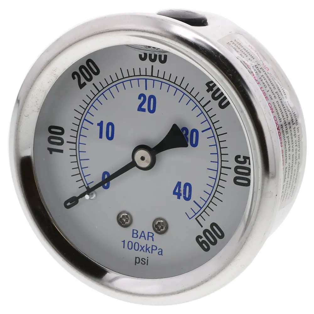 Water Pressure Gauge 600 Psi, 1/4" Mpt, 2.5" Plastic Dial, Center Mount, Ss  Case 1