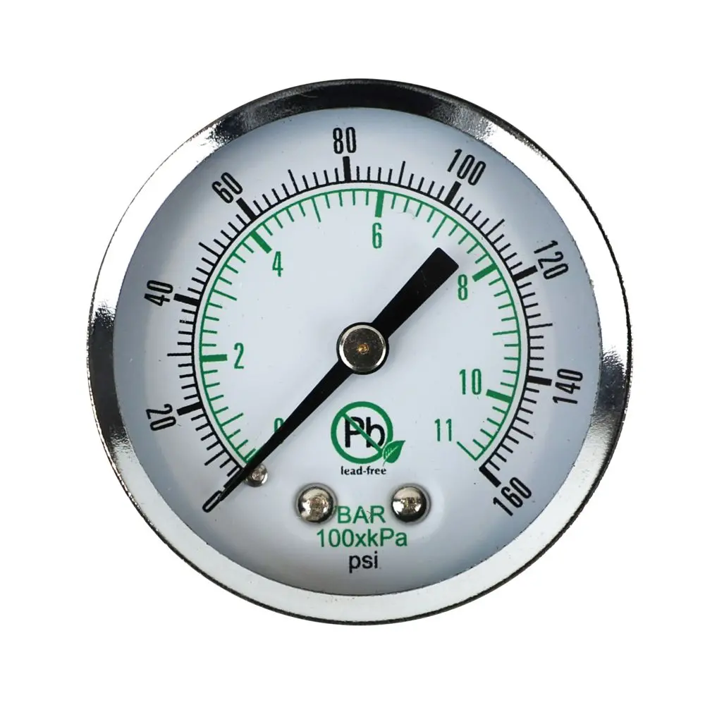 Water Pressure Gauge 160 Psi, 1/4" Mpt, 2.0" Glass Dial, Center Mount, Black Steel Case 1