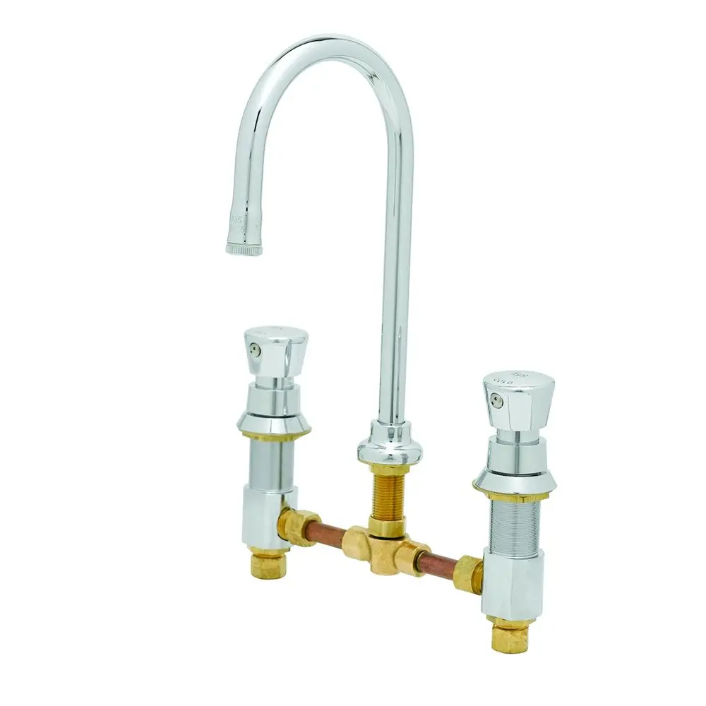 T&S Brass B-2820 Deck Mount Easyinstall Faucet With Concealed Body, Push Button Metering Handles, Rigid Gooseck, 6" Centers 1