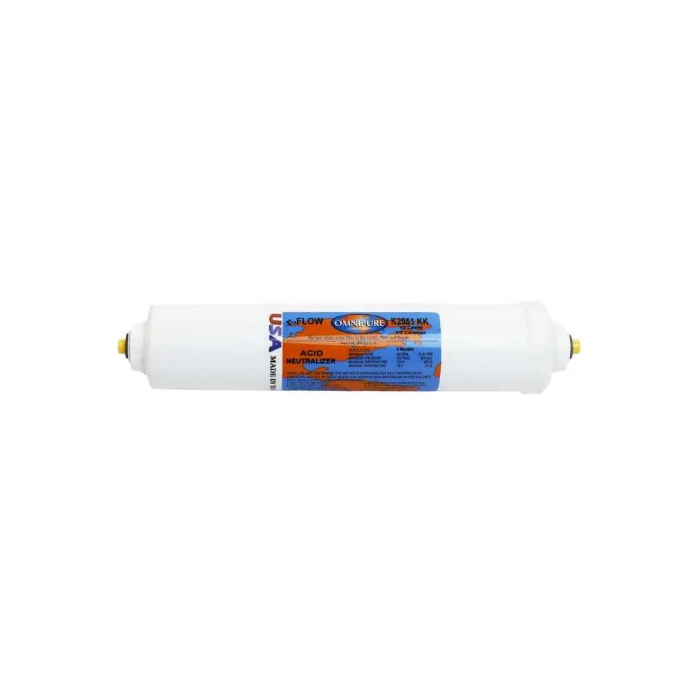 Omnipure Inline K2551-C/C-Kk 50% Calcite, 50% Corosex - 10" X 2" Filter - 3/8" Quick Connect 1