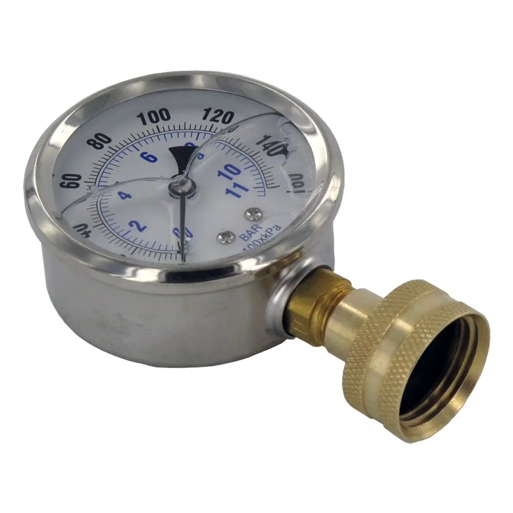 Water Pressure Gauge 0-160 Psi Liquid Filled With Garden Hose Adapter 1
