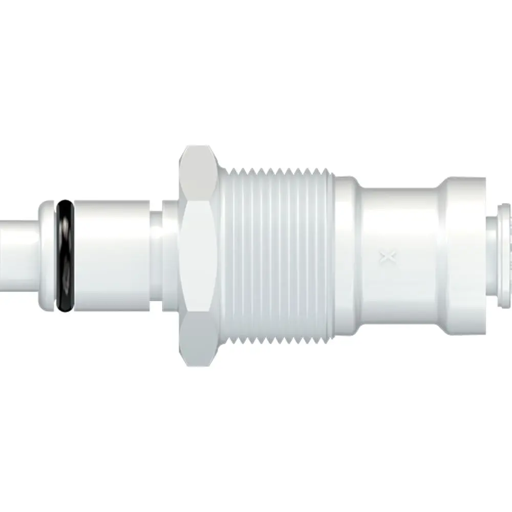 Linktech 40Ac Series Panel Mt. Male, Valved, 1/4" O.D. Push-In, Natural Acetal, Buna N 1