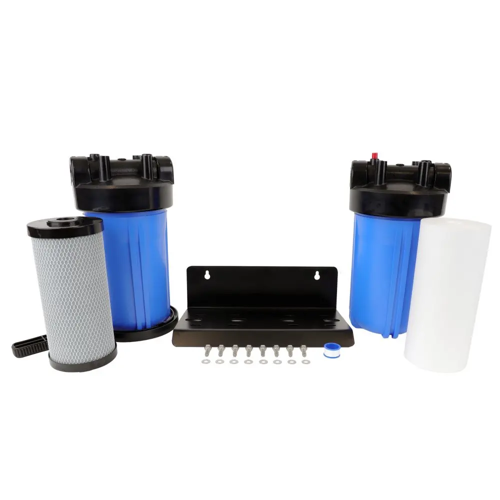 Whole House Water Filter System, 4.5" X 10" Twin Filtration Universal Housing 1” Rpt Port 1