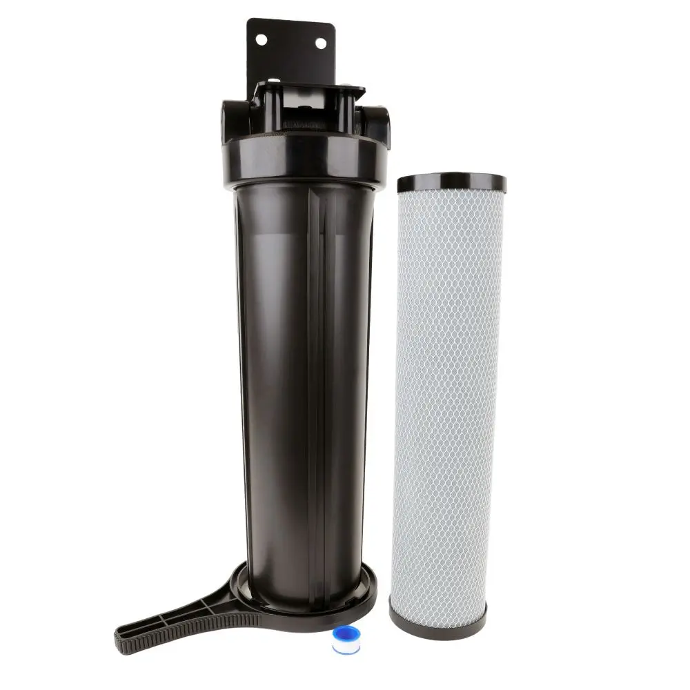 Whole House Water Filter System, 4.5" X 20" Twin Filtration Universal Housing (Black) 1” Rpt Port 1