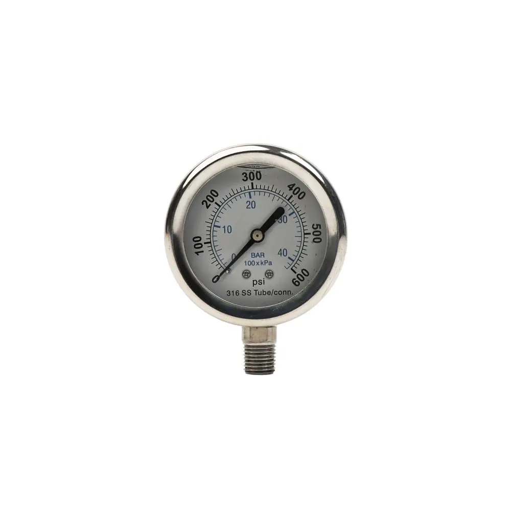Water Pressure Gauge 600 Psi, 1/4" Mpt, 2.5" Dial, Lower Back Mount, Ss Case 1