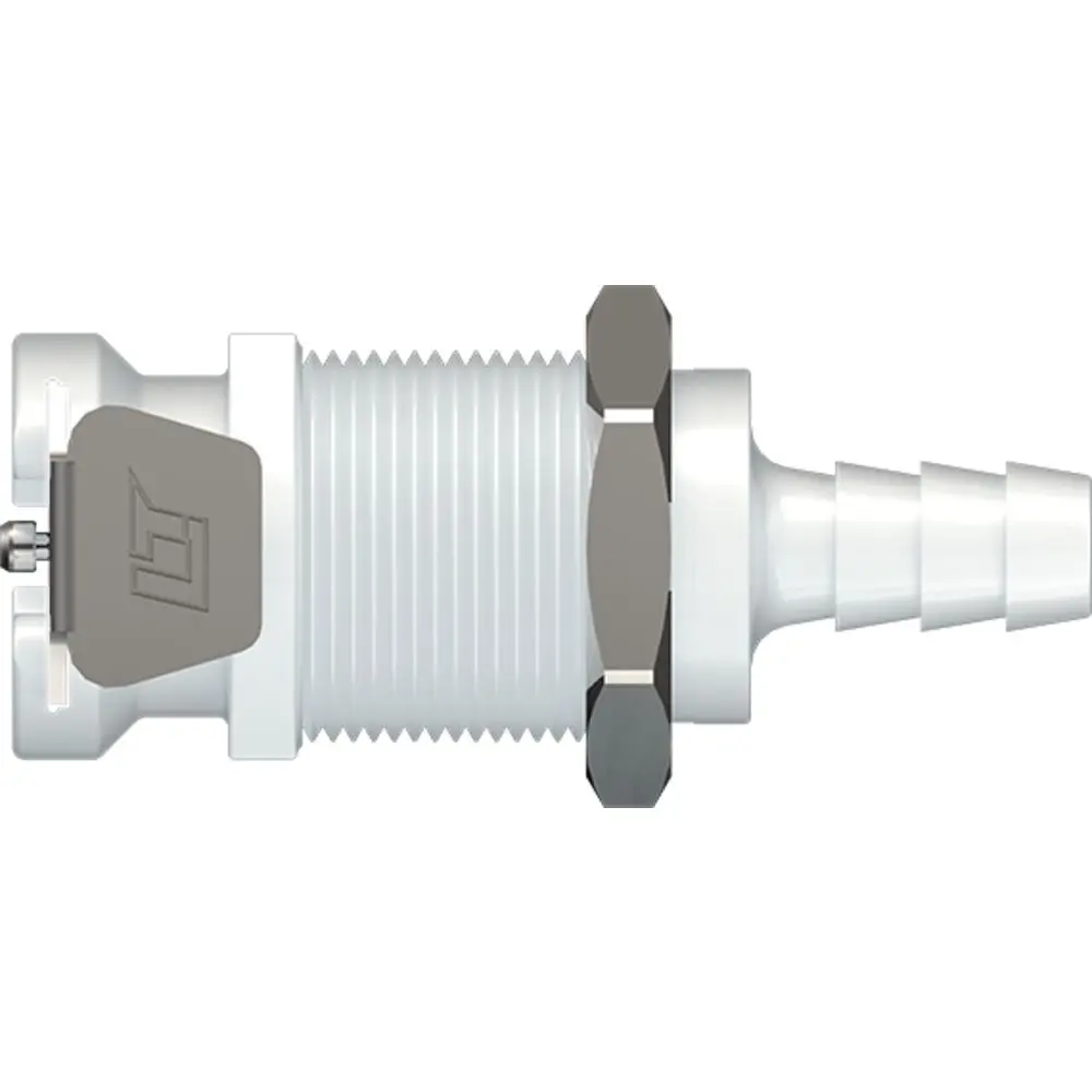 Linktech 40Ac Series Panel Mt. Female, Valved, 1/4" Hb, Natural Acetal, 1