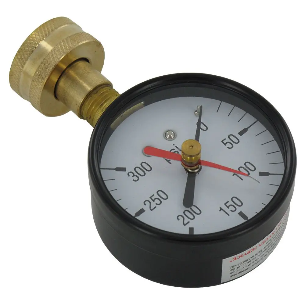 Water Pressure Gauge With Hose Connection 0-300 Psi With Red Max Indicator 1