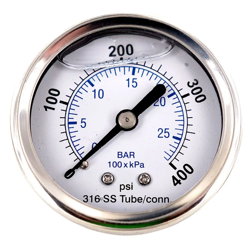 Water Pressure Gauge 400 Psi, 1/4" Mpt, 2.0" Plastic Dial, Ss Case 1