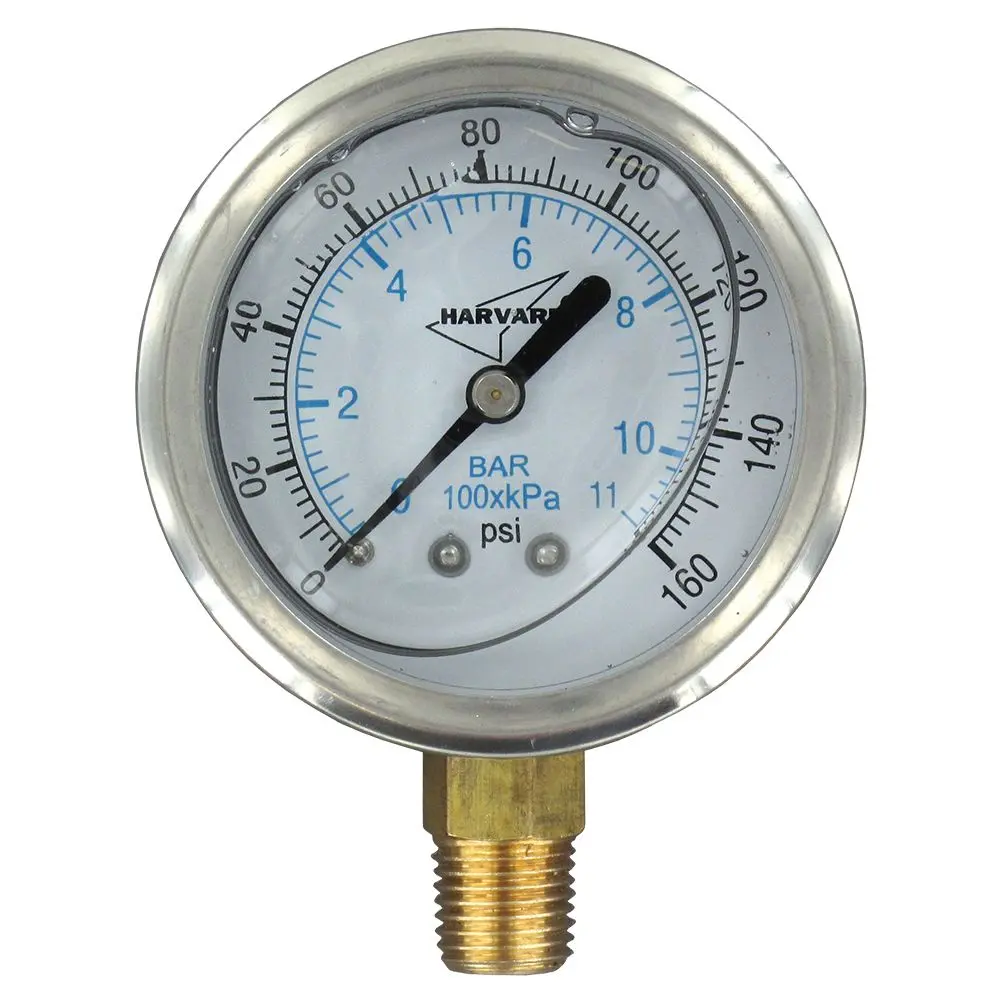 Water Pressure Gauge 160 Psi, 1/4" Mpt, 2.5" Plastic Dial, Lower Mount, Ss Case 1