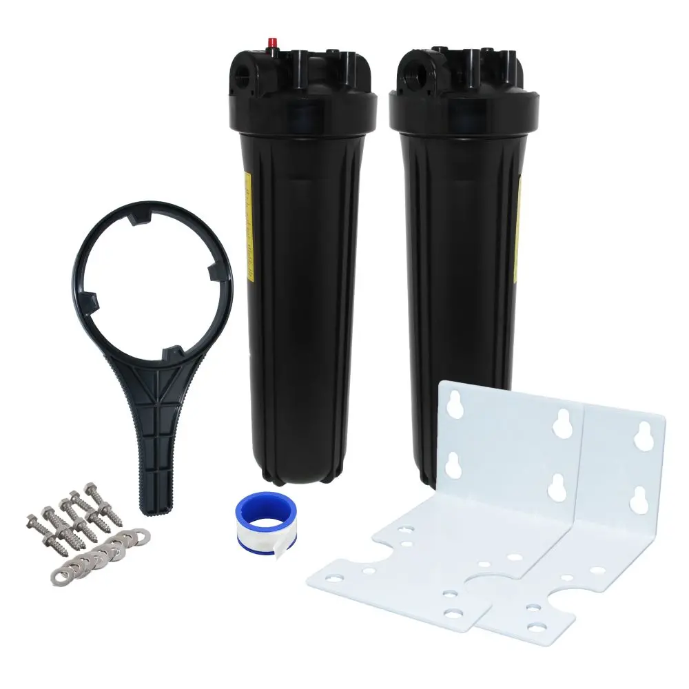 20" Big Flow Twin Parallel Filter Housing Diy - Black Cap/Black Sump 3/4 Pr, Wrench 1