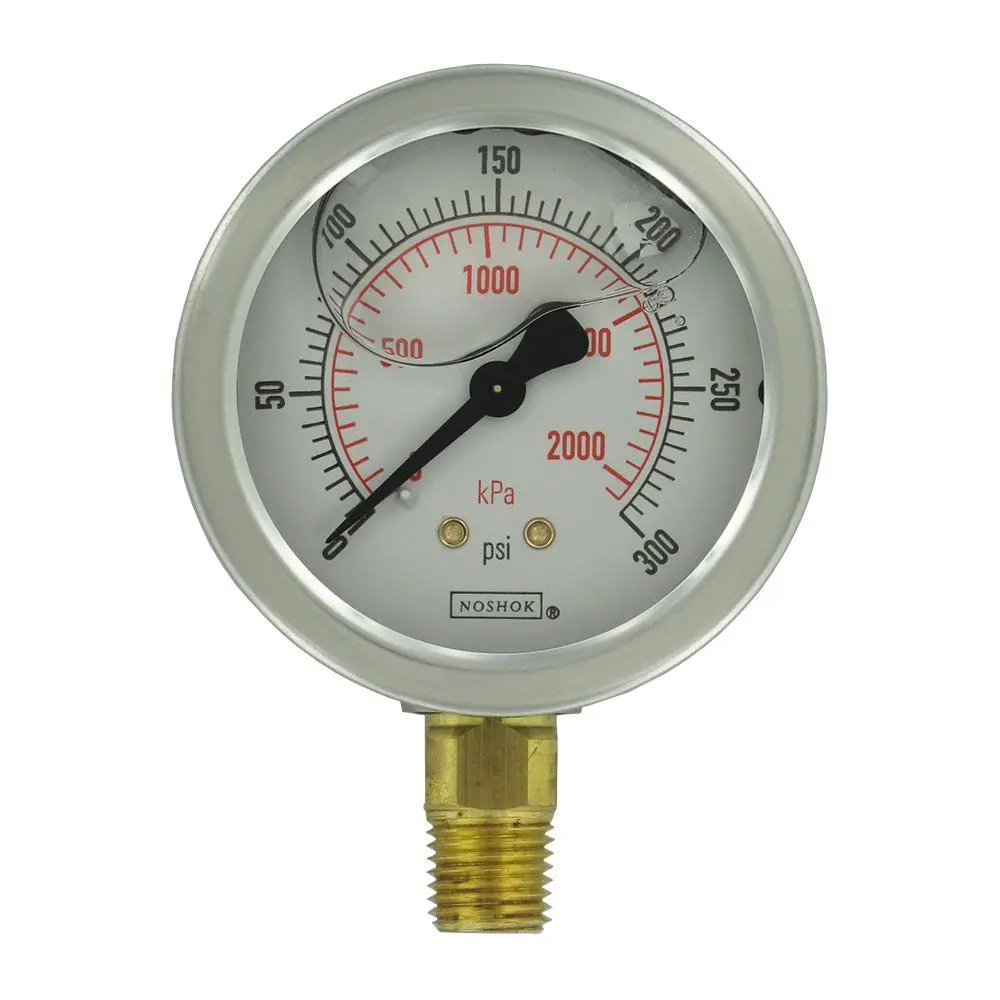 Noshok Bottom Mount 2.5" Water Pressure Gauge 0-300 Psi, Ss, 1/4" Npt 1