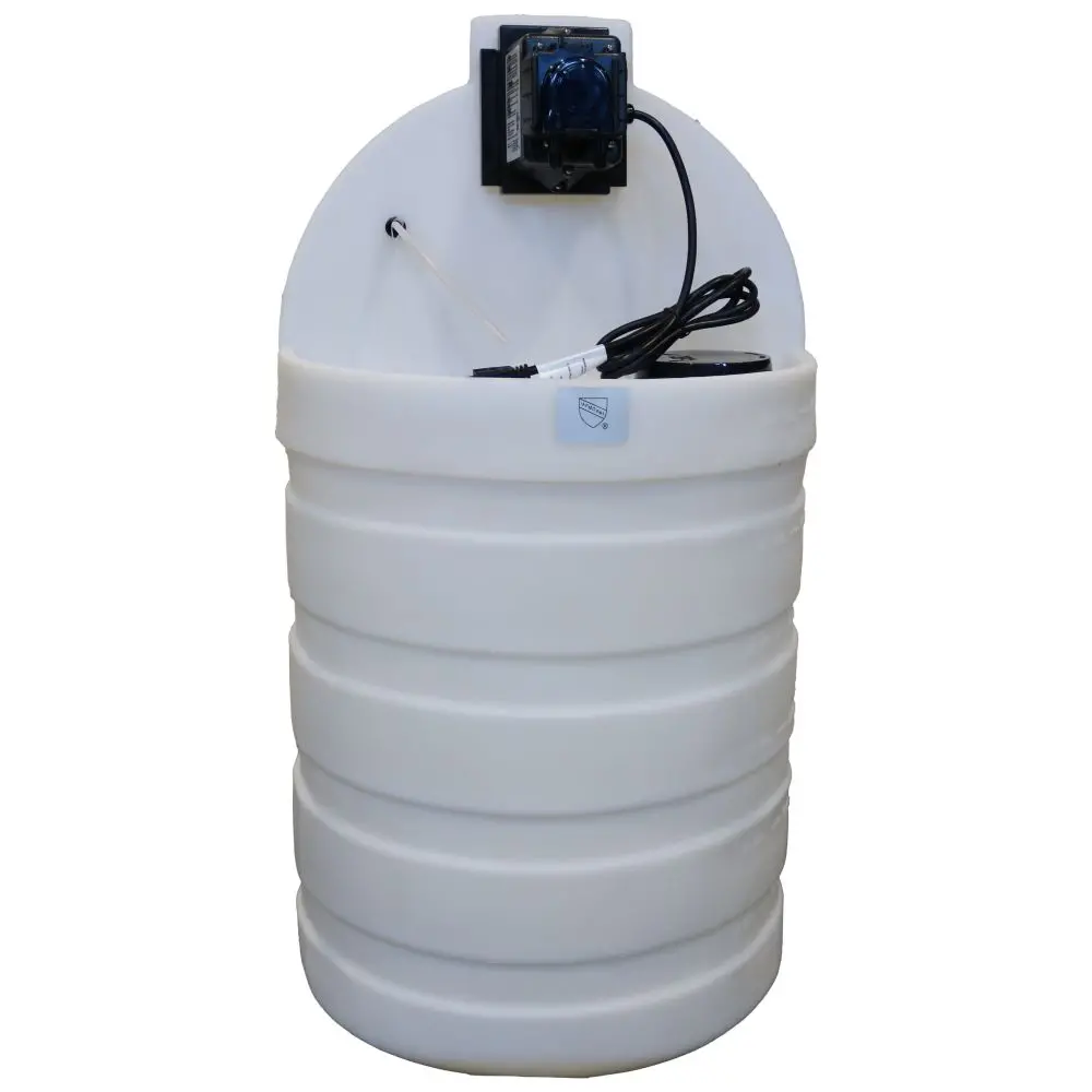 Stenner 30 Gallon Tank/ Low Dose Pump 25.1Oz/Hr 5.5/80Psi 120V/60Hz 1/4" White 1