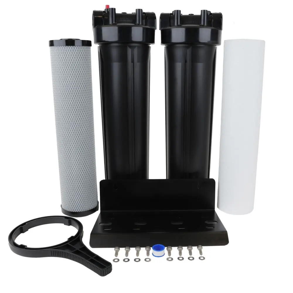 Whole House Water Filter System, 4.5" X 20" Twin Series Filtration Universal Housing - 1” Rpt Port 1