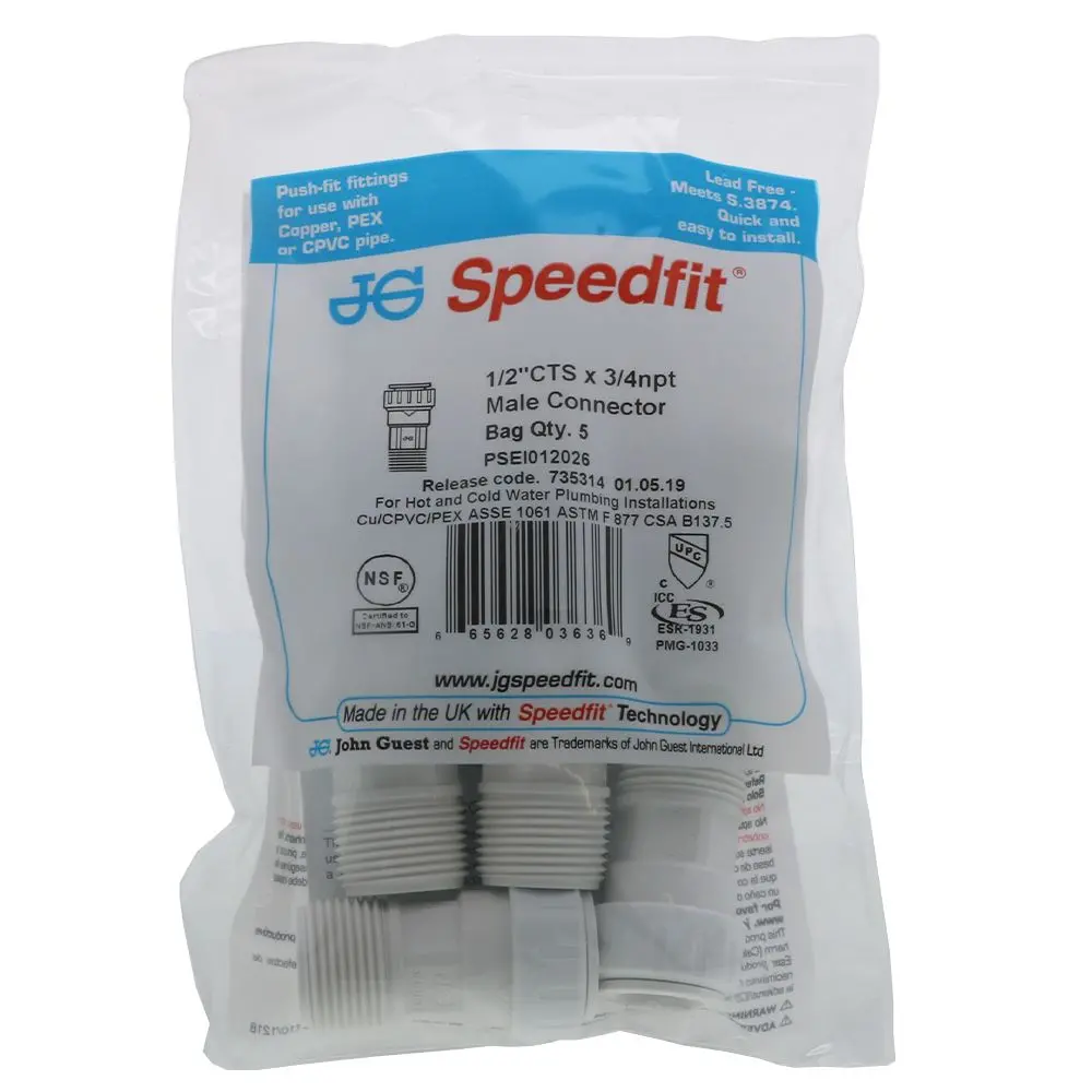 John Guest Male Connector Pex - 1/2 Cts X 3/4 Npt 3