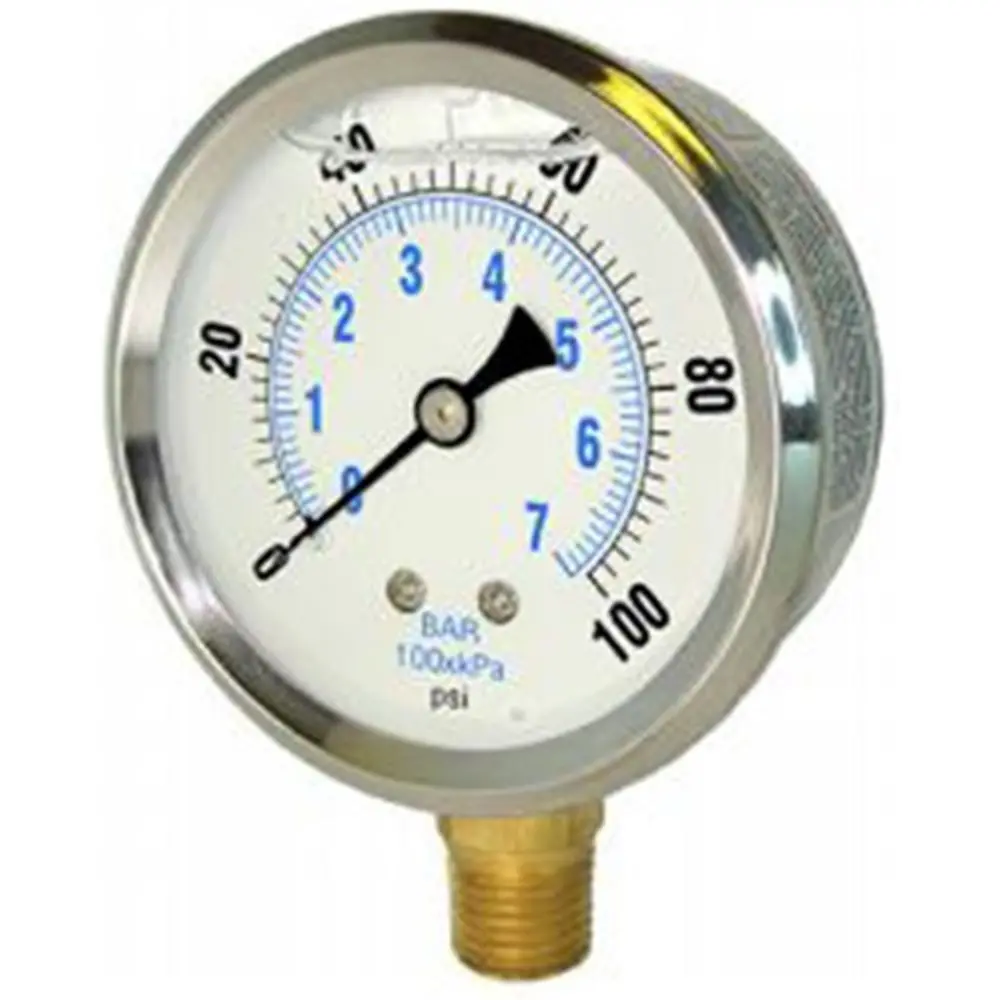 Bottom Mount 2.5 Pressure Gauge Liquid Filled 0-300 Psi 1/4 Npt 1