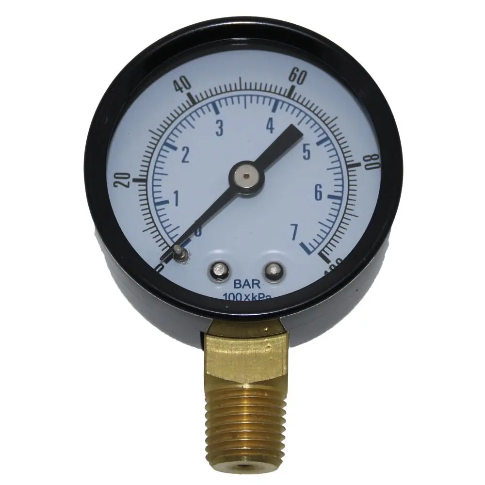 Water Pressure Gauge 100 Psi, 1/4" Mpt, 2.0" Glass Dial ,  Lower Mount, Black Steel Case 1