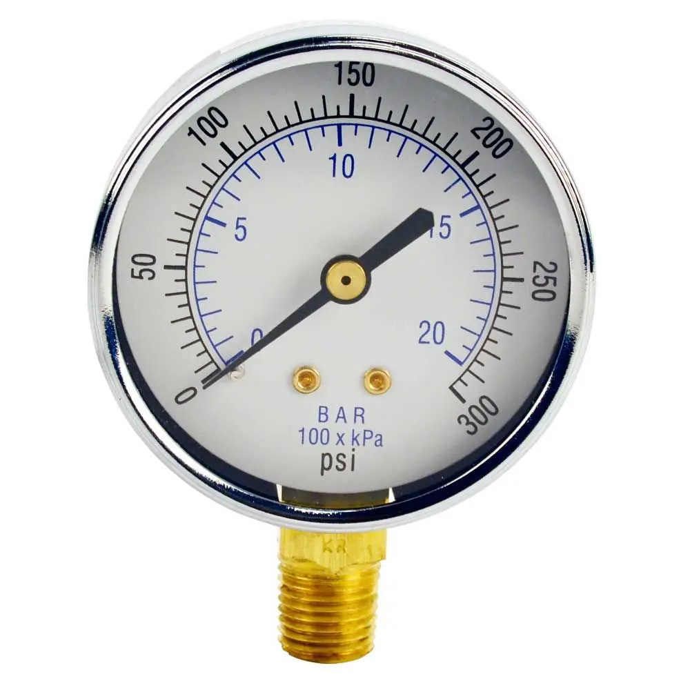 Water Pressure Gauge 300 Psi, 1/4" Mpt, 2.5" Glass Dial, Lower Mount, Black Steel Case 1