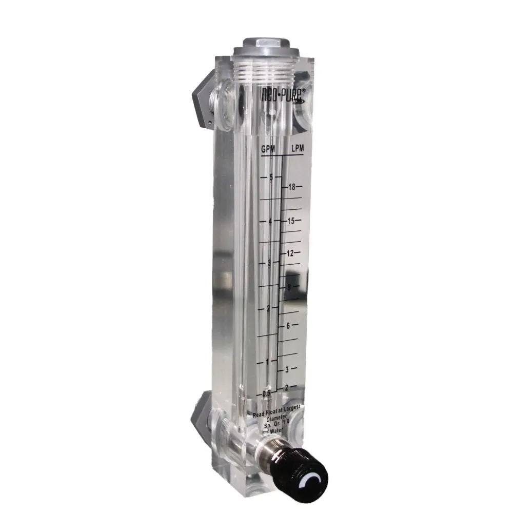 Neo-Pure Adjustable Panel Mount Flowmeter 0.5-5Gpm 1/2" Mnpt 1