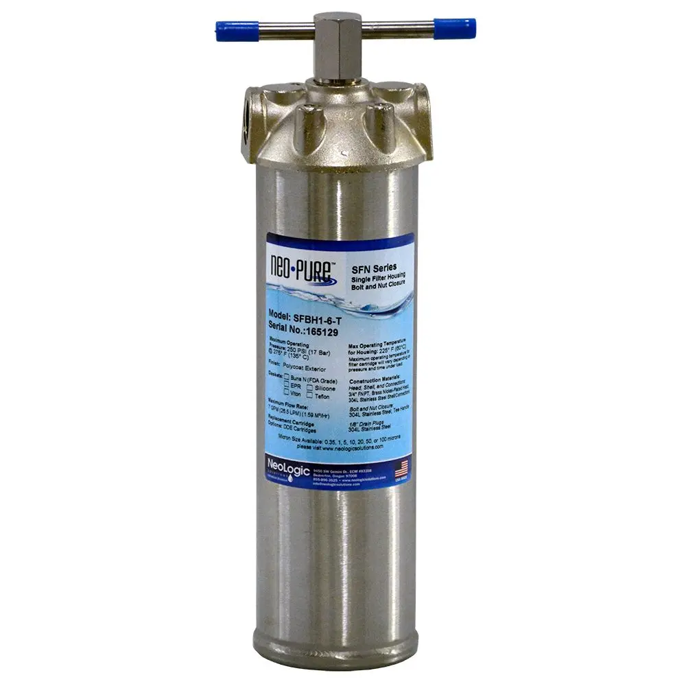 Neo-Pure Sfbh1b-304-6Ft T-Handle Single Filter Housing With Bolt And Nut Closure - 3/4" Fpt 1
