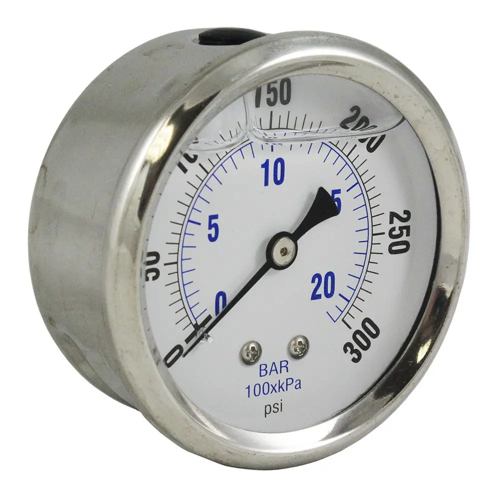 Water Pressure Gauge 300 Psi, 1/4" Mpt, 2.5" Plastic Dial, Center Mount, Ss Case 1
