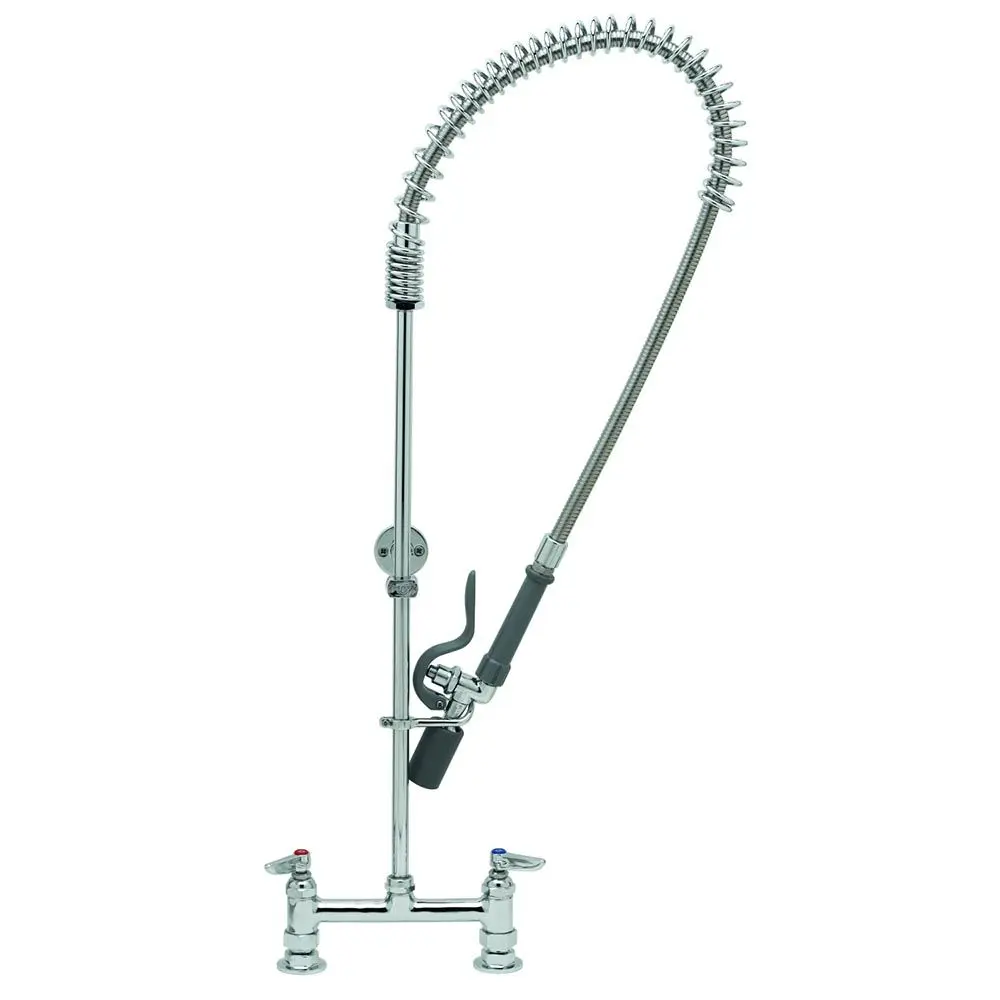 T&S Brass B-0123-Bc Easyinstall Deck Mount Pre-Rinse Faucet W/ 8" Centers, 44-13/16" H, Low Flow Spray Valve And Wall Bracket 1