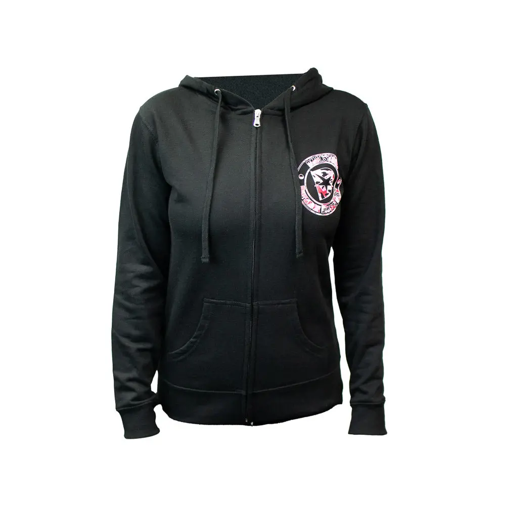 Ladies Dmaxstore Zip Up Hoodie Black & Pink Camo 1