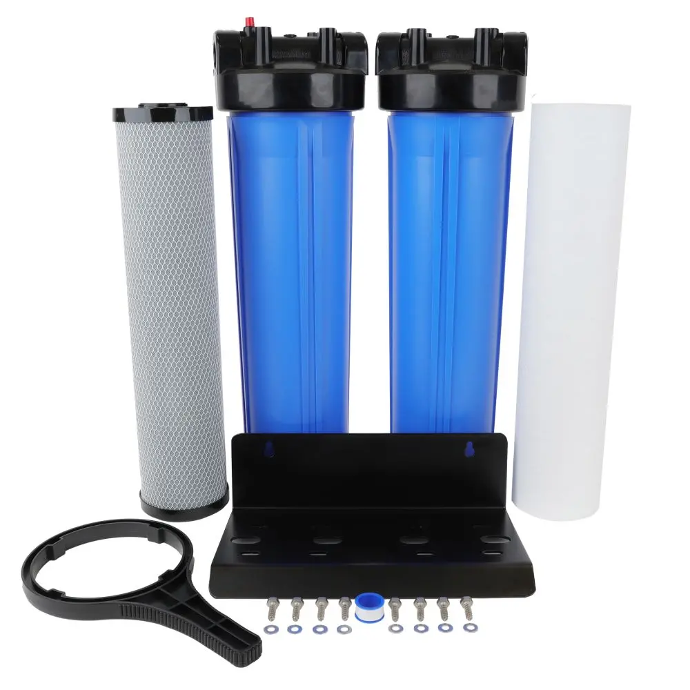 Whole House Water Filter System, 4.5" X 20" Twin Filtration Universal Housing 1” Rpt Port 1