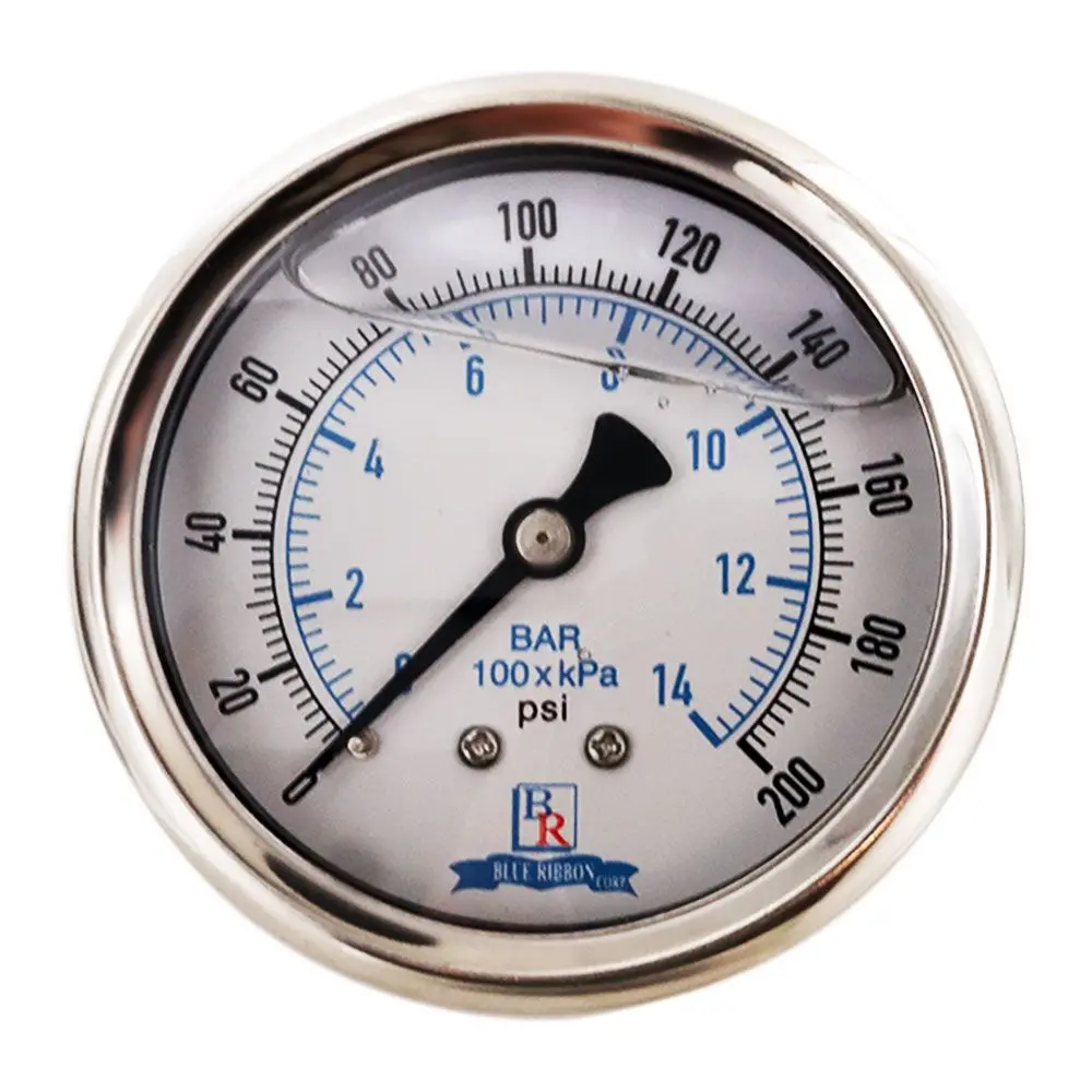 Water Pressure Gauge 200 Psi, 1/4" Mpt, 2.5" Plastic Dial, Center Mount, Ss Case 1