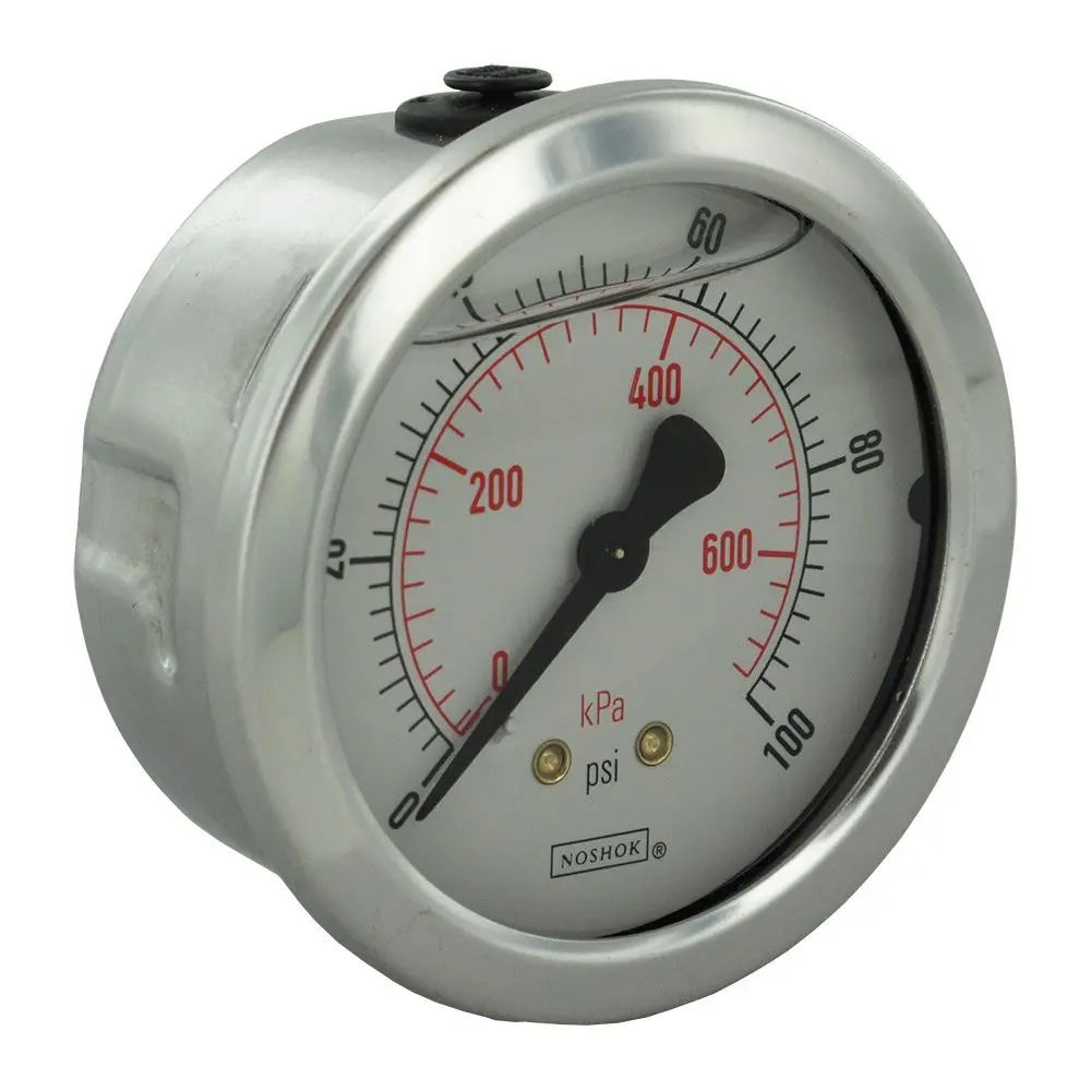 Noshok Center Mount 2.5" Water Pressure Gauge 0-100 Psi, Ss, 1/4" Npt 1