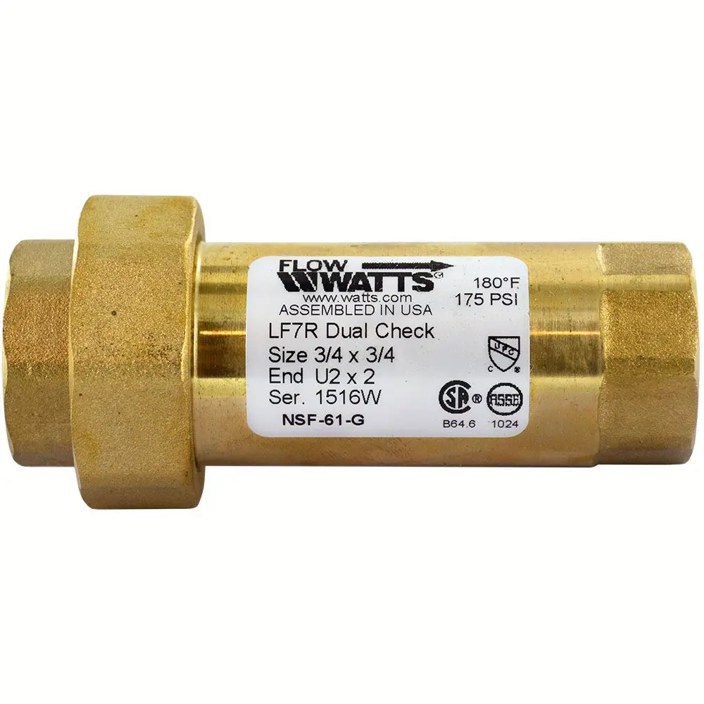 Watts Lf7ru2-2 Lead Free Dual Check Valve 3/4 Union Fnpt X 3/4 Fnpt 1