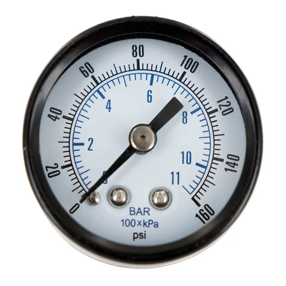 Water Pressure Gauge 160 Psi, 1/8" Mpt, 1.5" Glass Dial, Center Mount, Black Steel Case 1