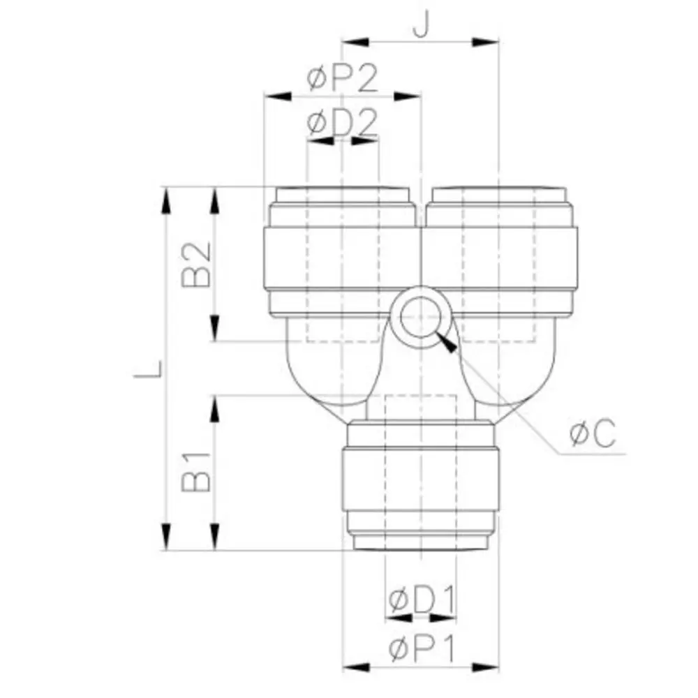 Neofit - Acetal Black Two Way Divider 3/8" In & Out 3