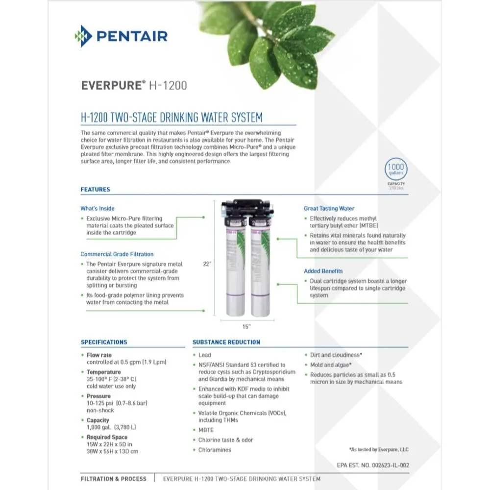 Everpure Ev9282-01 Replacement H-1200 Water Filter Cartridge Set 2