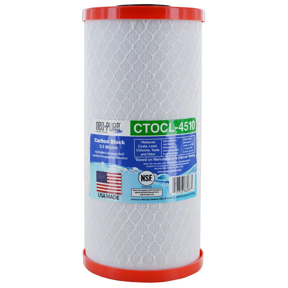 Neo-Pure Ctocl-4510 9-7/8" X 4-1/2" Coconut Shell Carbon Block Filter 0.5 Micron 1