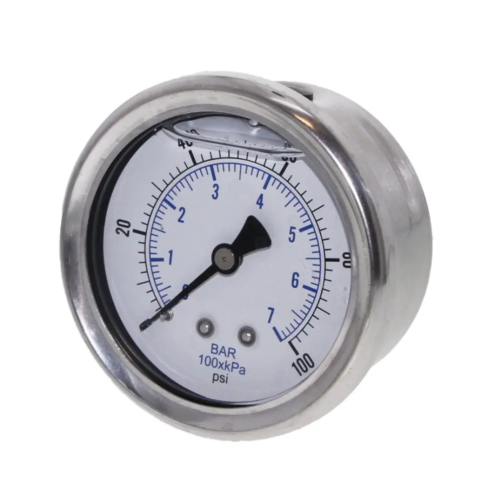 Water Pressure Gauge 100 Psi, 1/4" Mpt, 2.5" Plastic Dial, Center Mount, Ss Case 1