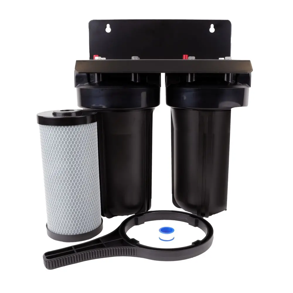 Whole House Water Filter Housing, 10" X 4.5" Twin Stage Filtration Universal Housing (Black) 1” Rpt Port 1