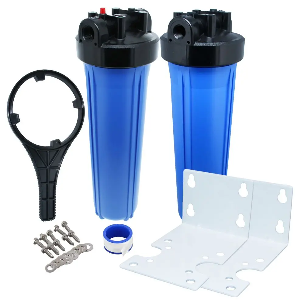 20" Big Flow Twin Parallel Filter Housing Diy - Black Cap/Blue Sump 1" Pr, Wrench 1