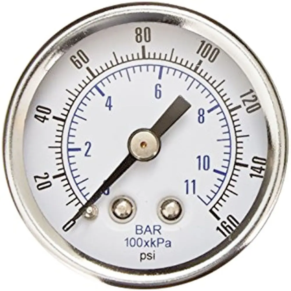 Water Pressure Gauge 160 Psi, 1/8" Mpt, 1.5" Glass Dial, Center Mount, Stainless Steel Case 1