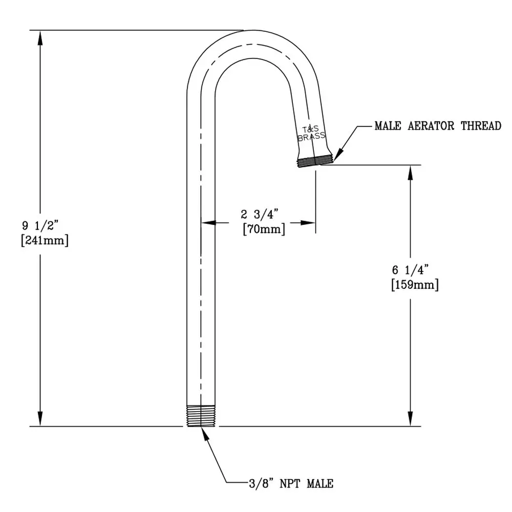 T&S Brass 005028-40 Rigid Gooseneck Replacement For B-0892 Faucets, 2-3/4" Spread 1