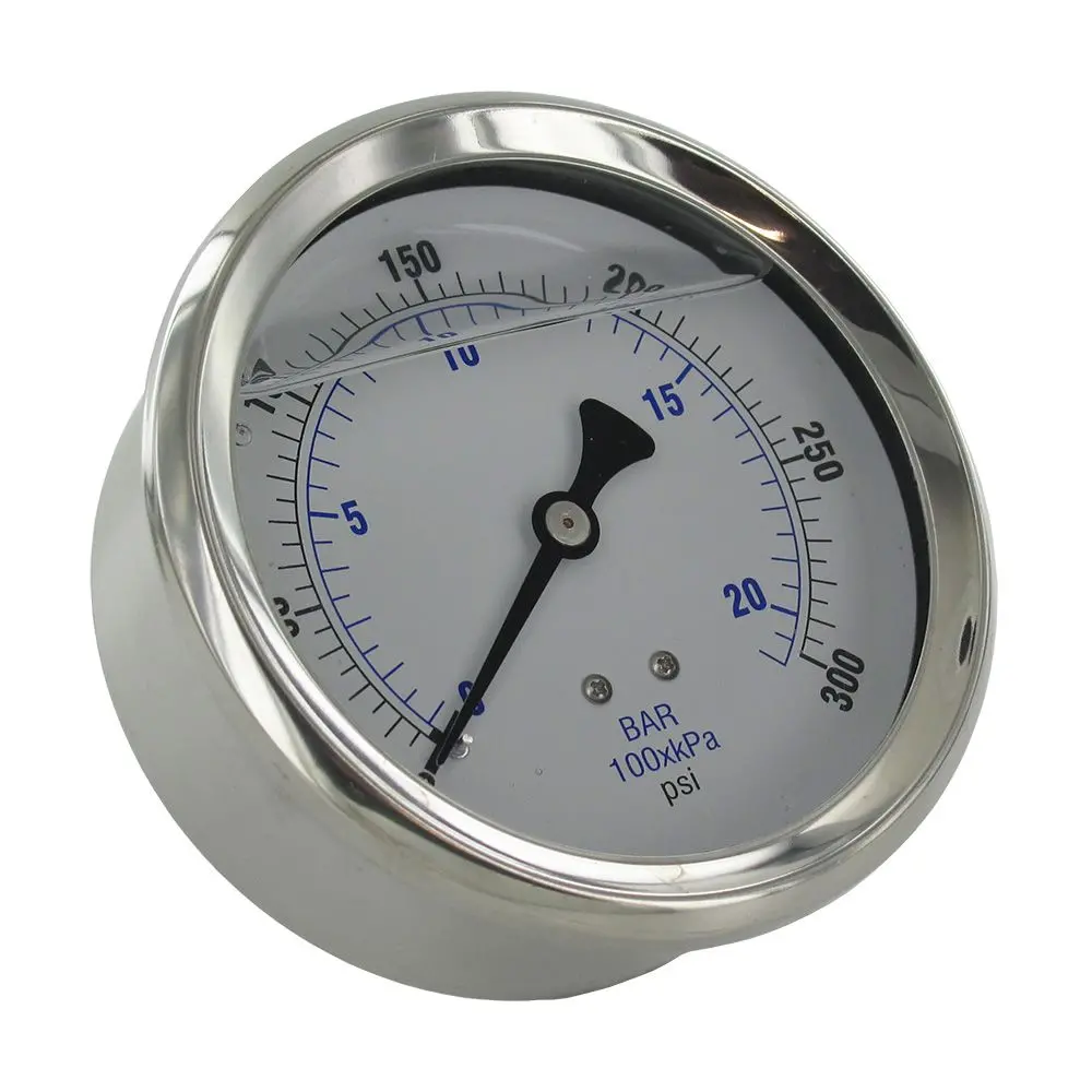 Water Pressure Gauge 300 Psi, 1/4" Mpt, 4.0" Plastic Dial, Center Mount, Ss Case 1