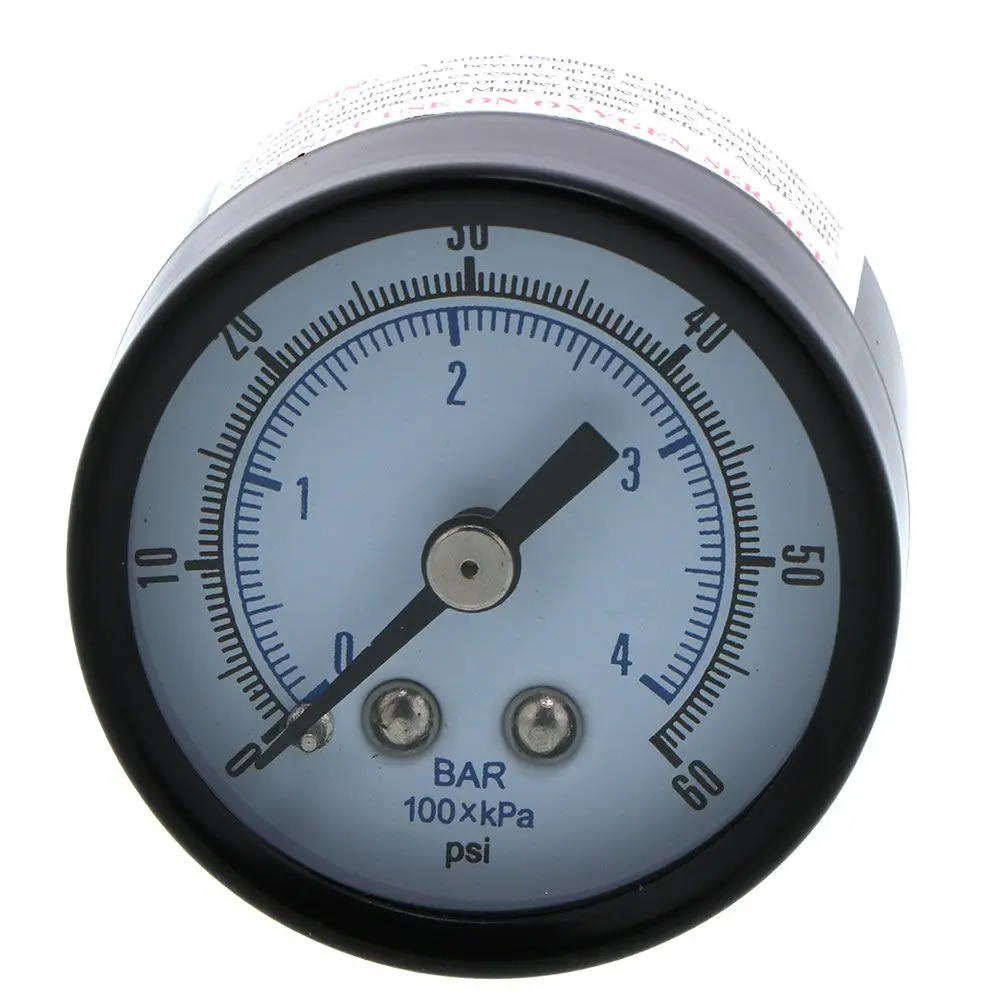 Water Pressure Gauge 60 Psi, 1/8" Mpt, 1.5" Glass Dial, Center Mount, Black Steel Case 1