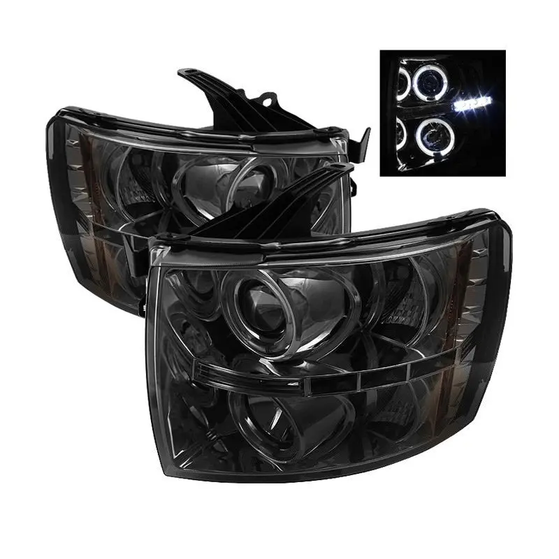 Spyder Smoked Projector Headlights With Led Halo 2007.5-2014 Silverado Lmm/Lml 1