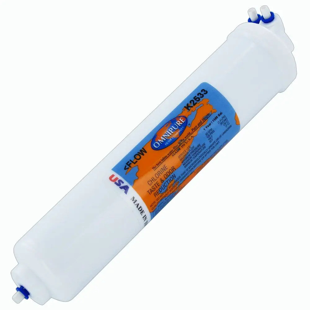 Omnipure Inline K2533-Ts Gac Postfilter - 10" X 2" Filter - 1/4" Quick Connect Tee (2 In/1 Out) 1