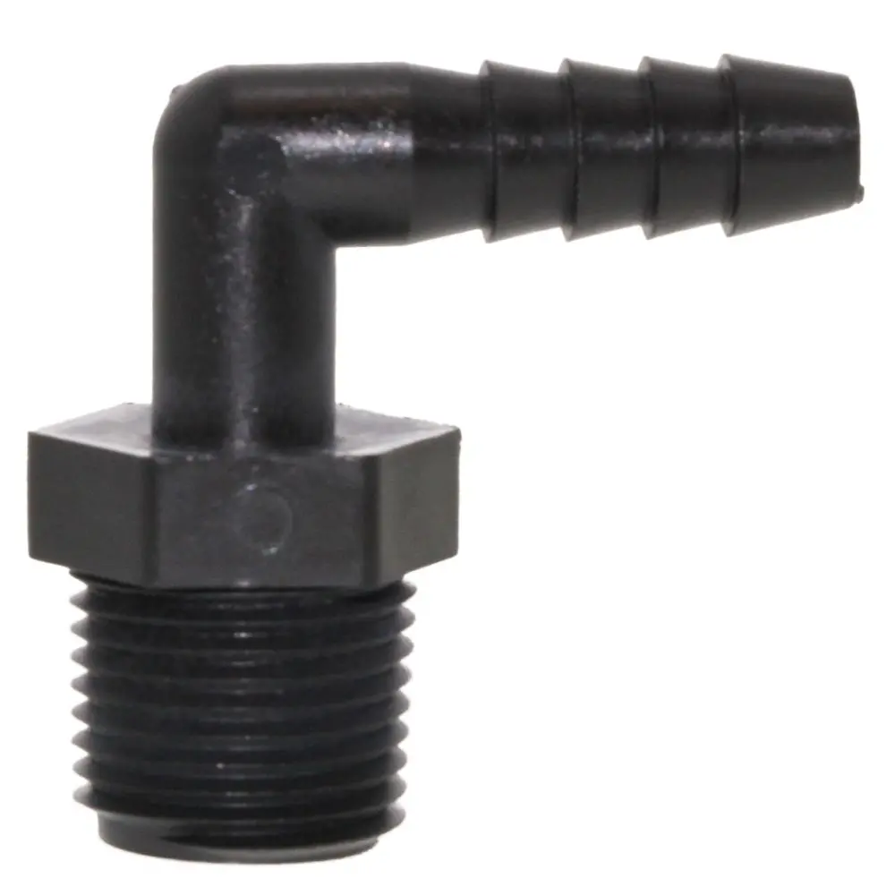 Male Elbow Barb X Male Npt - 3/8" Hb X 3/8" Mnpt - Black Polypropylene 1