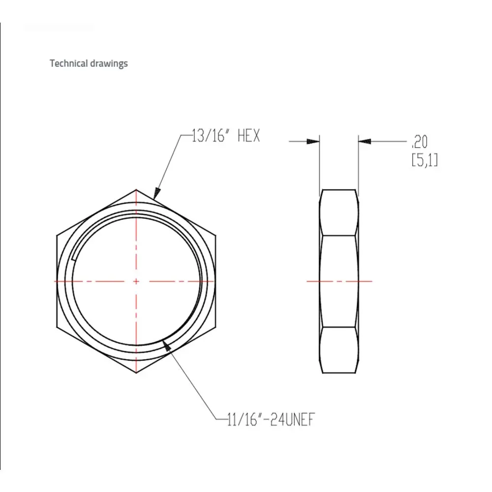 Panel Nut 13/16 Hex X 11/16-24 Unef Thread - Nickel Brass 2