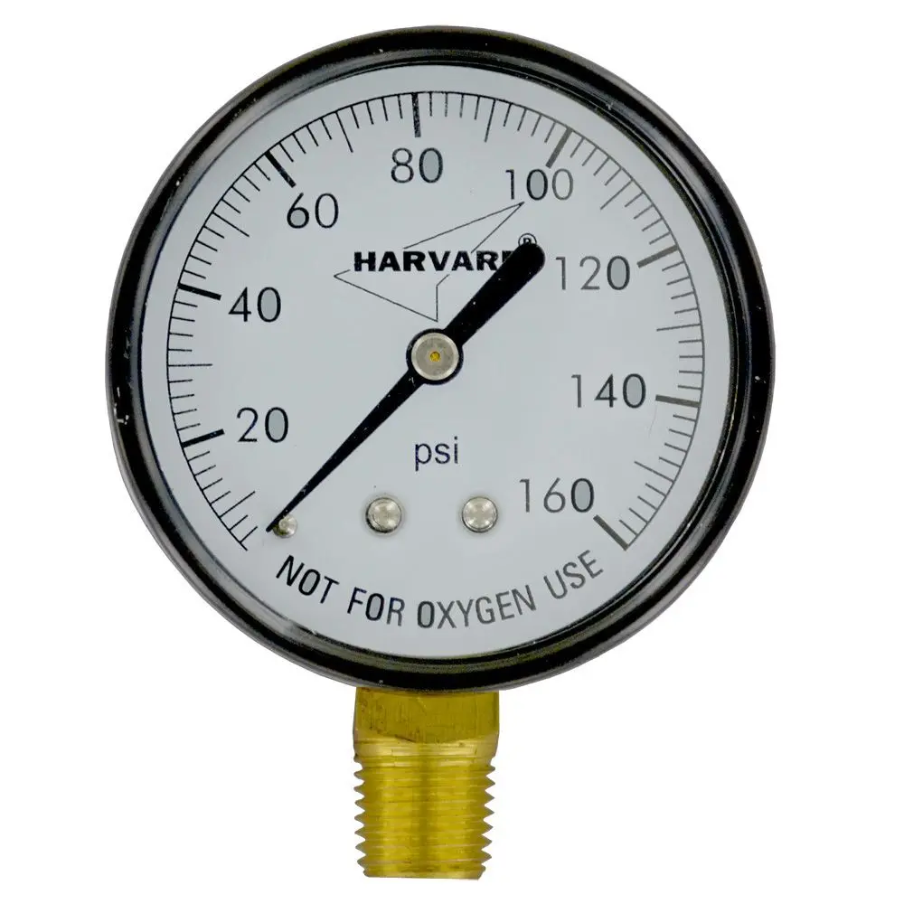 Water Pressure Gauge 160 Psi, 1/4" Mpt, 2.5" Glass Dial, Lower Mount, Black Steel Case 1
